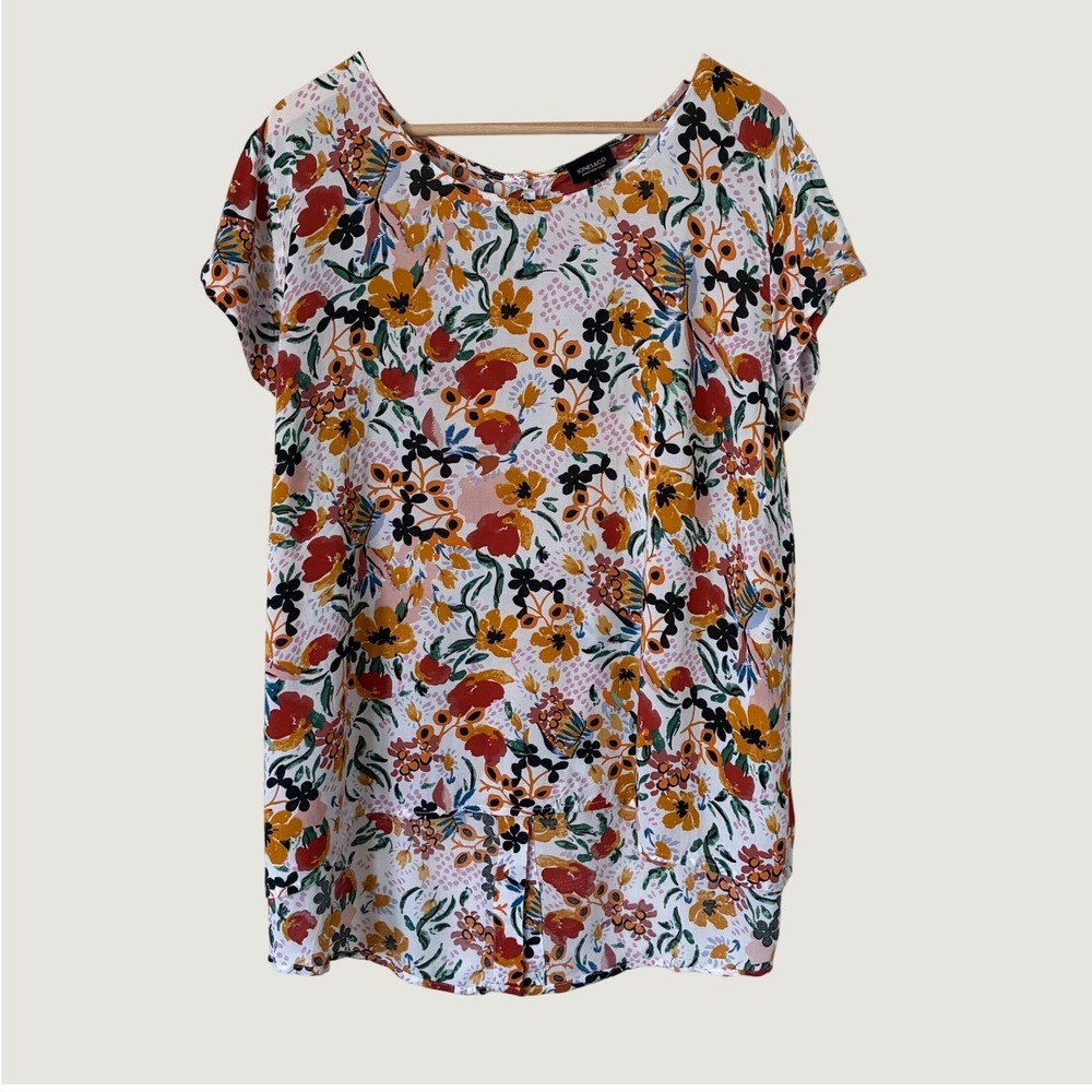 Jones & Co Jones New York Floral Short Sleeve Rayon Blouse Multi Color 2X